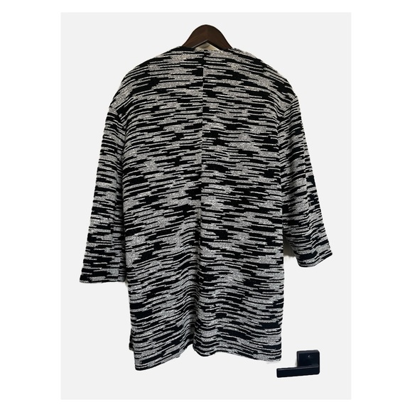 Jenni Kayne Open Front Knit Cotton Sweater Jacket Marled Black and White Small - Picture 3 of 5